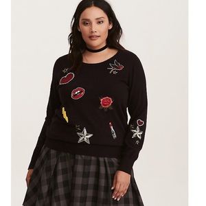 Torrid embellished patches sweater